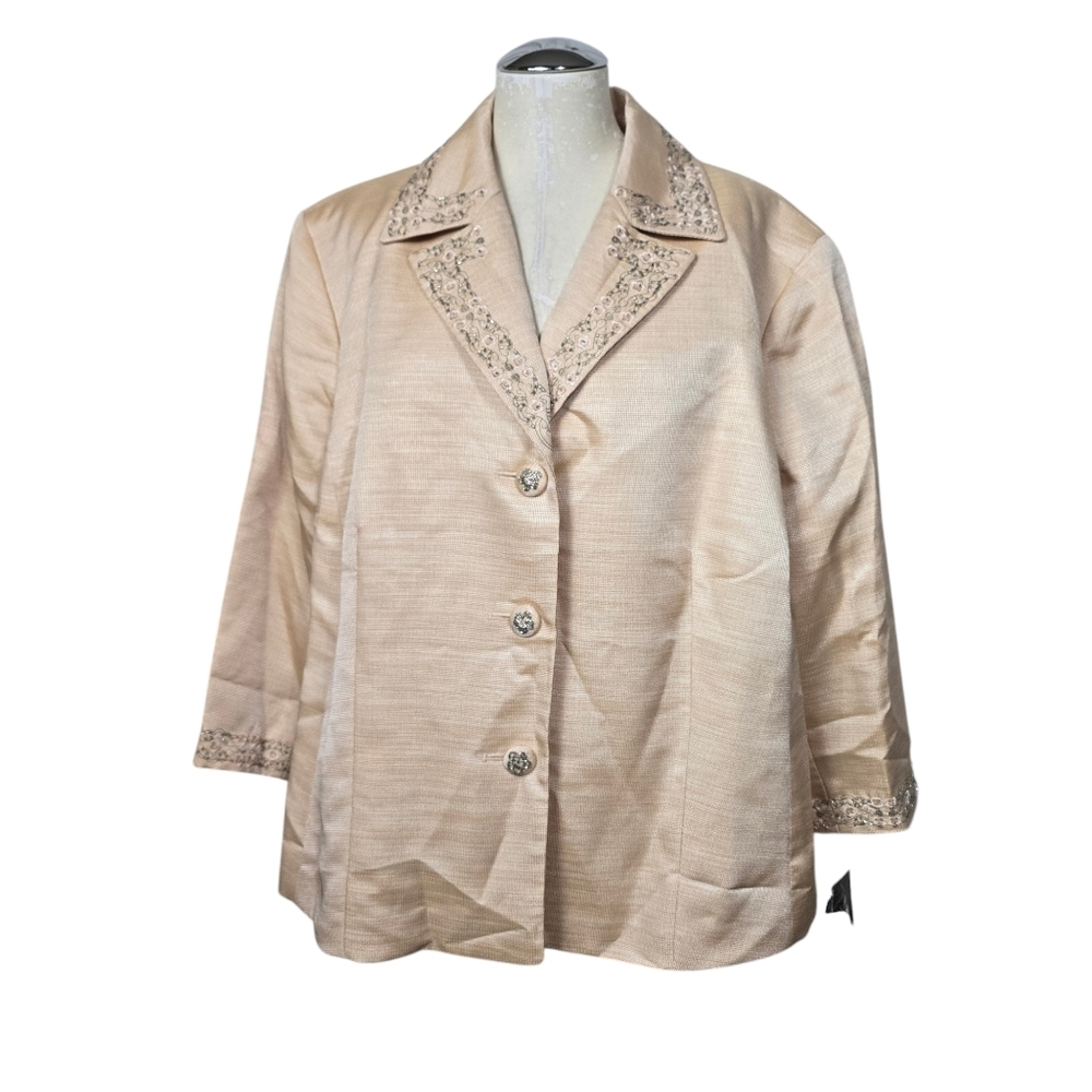 NWT Kasper Ocean View Eve Peach Beaded Blazer 24W
